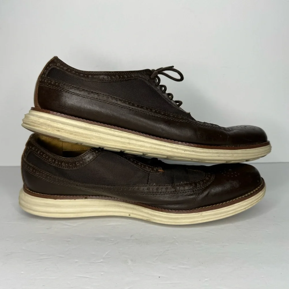 Cole Haan Grand O’s Brown Leather‎ And Fabric Wingtip Oxfords  Men’s Size 11.5 M